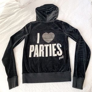 VS Pink I Love to Party Velour Black Hoodie XS